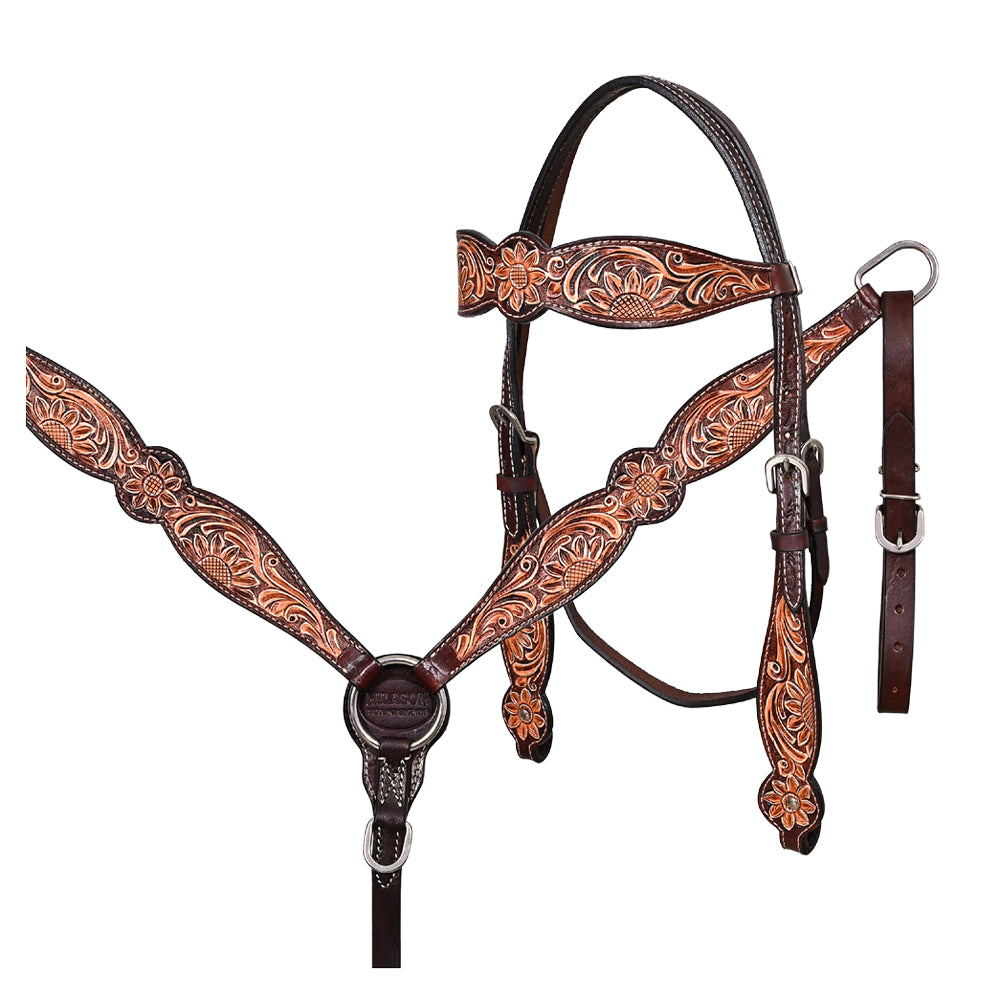 HILASON Western Horse Headstall & Breast Collar American Leather Hand Carving
