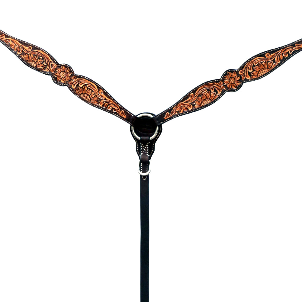 HILASON Western Horse Floral Headstall Breast Collar Set American Leather Dark Brown Harness | Tack for Horses
