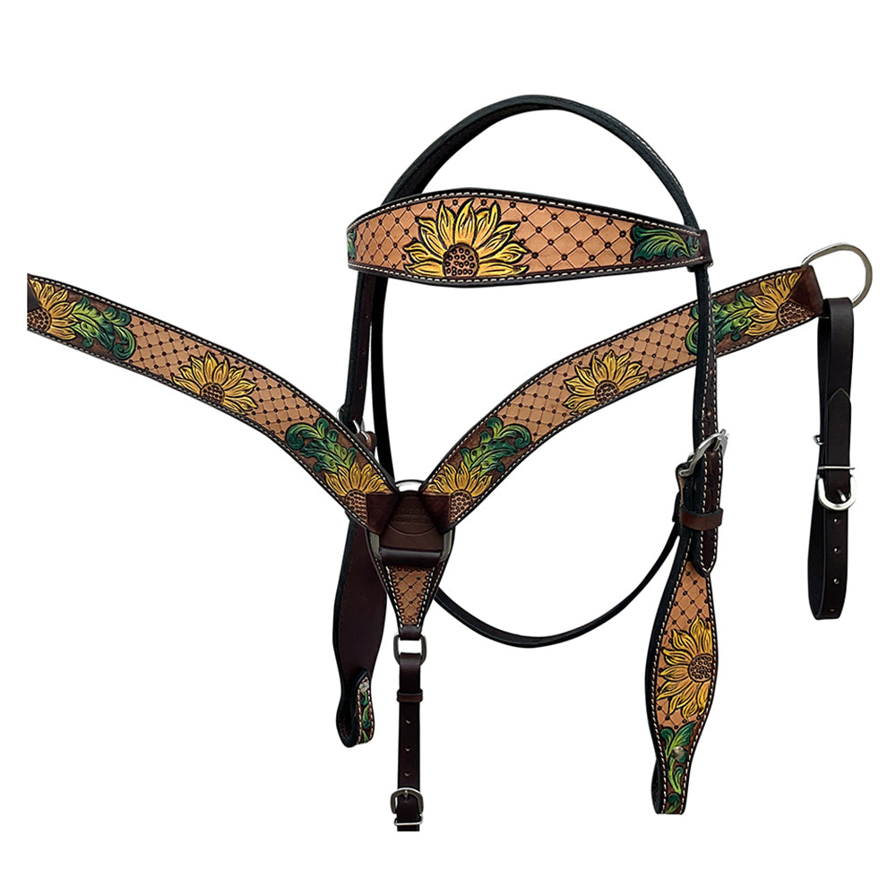 HILASON Western Horse Headstall & Breast Collar American Leather Floral Carving