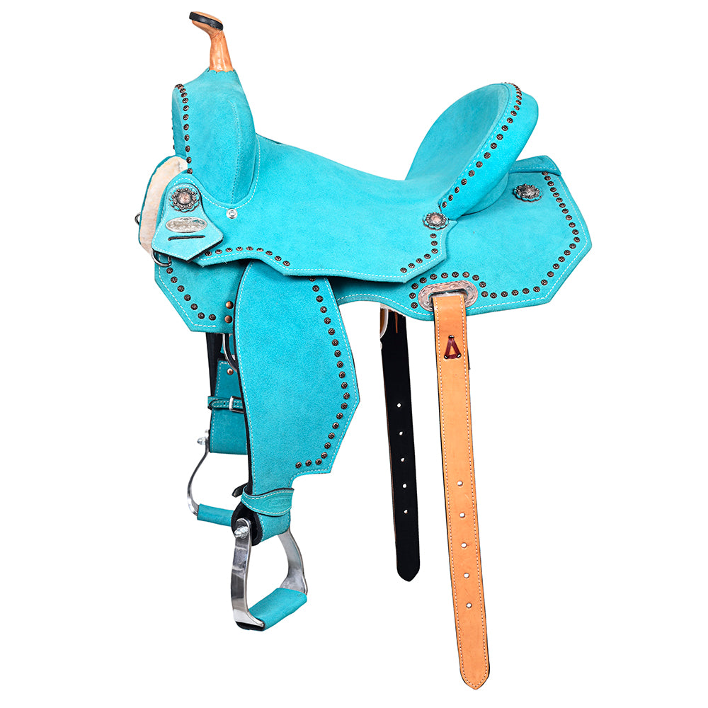 HILASON Western Horse Flex Tree Barrel Trail in Leather Saddle Turquoise | for Horses