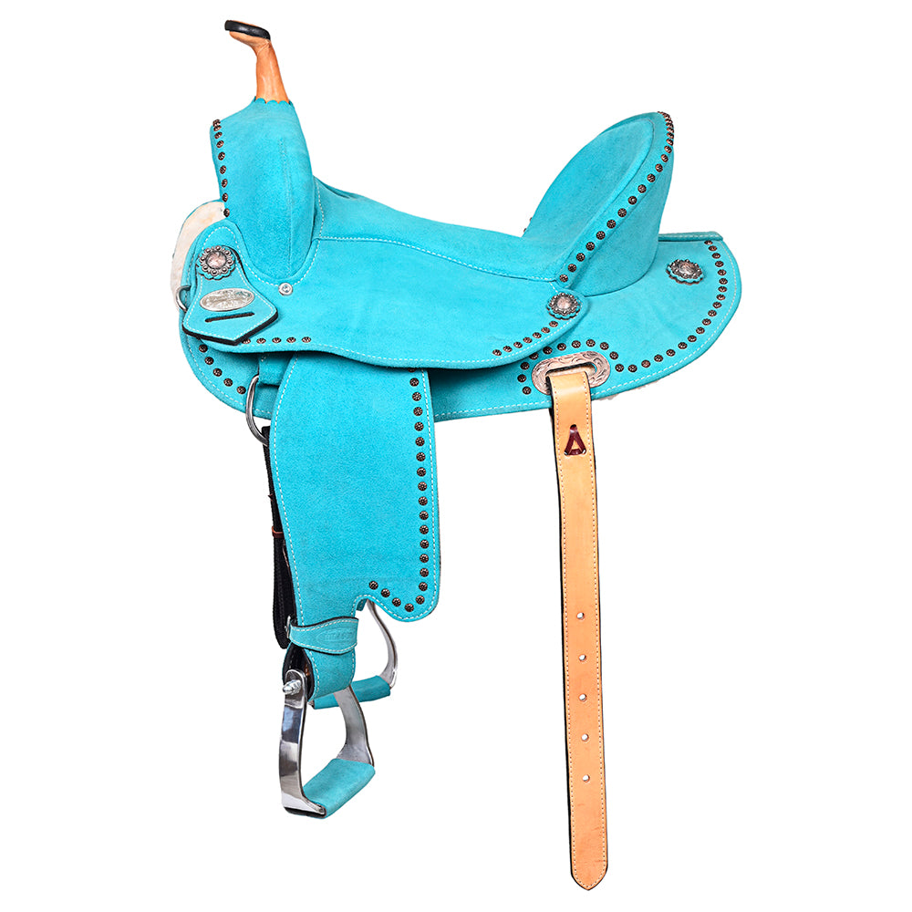 HILASON Western Horse Flex Tree Barrel Trail in Leather Saddle Turquoise | for Horses