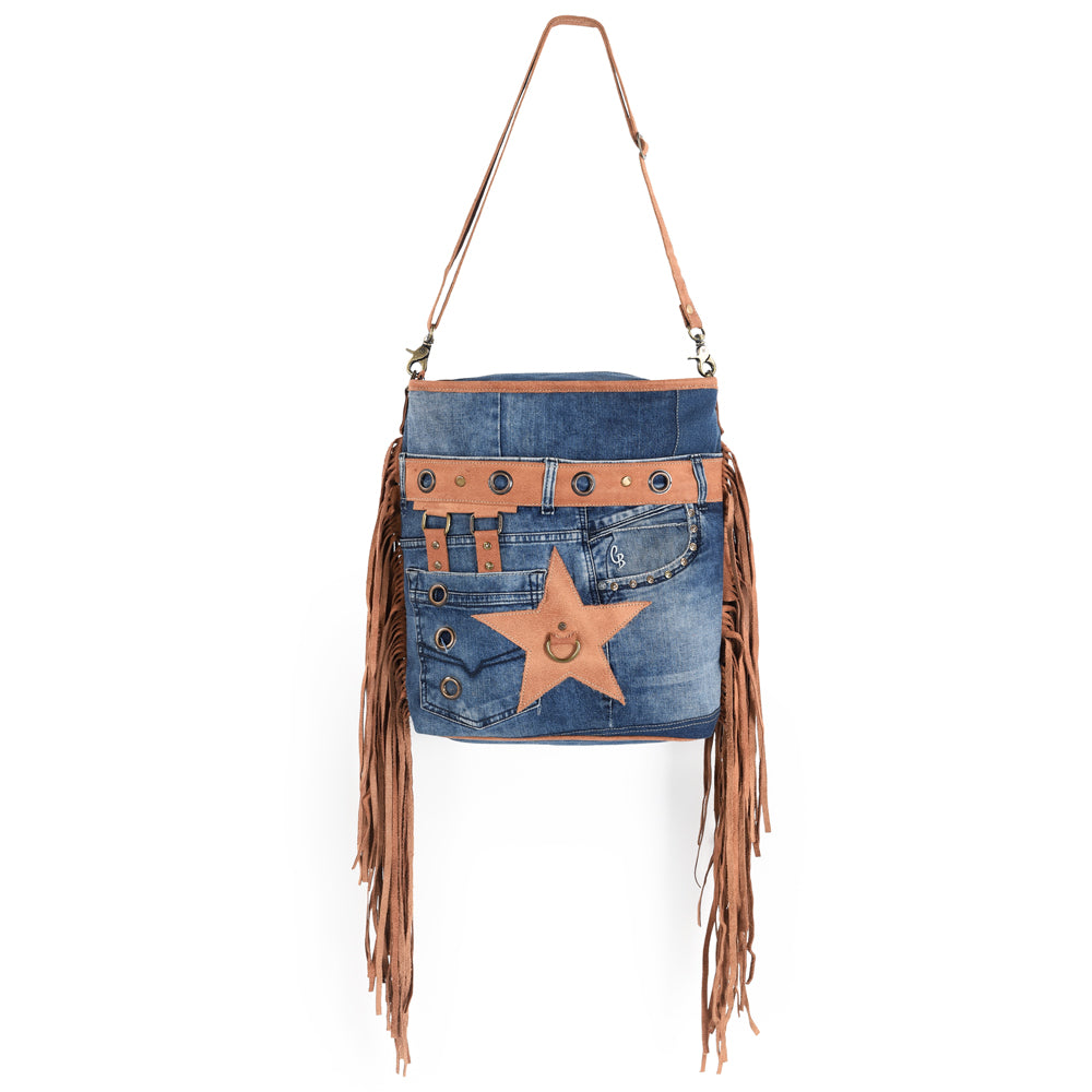 OHLAY Large Crossbody 100% Cotton Demin Genuine Leather Women Bag Western Handbag Purse | Womens Handbags Belt for Summer