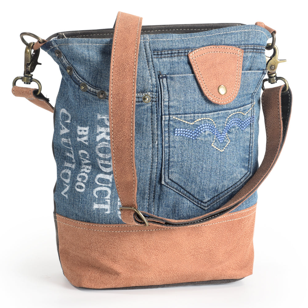 OHLAY MESSENGER 100% Cotton Demin Genuine Leather women bag western handbag purse