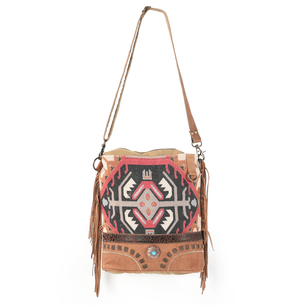 OHLAY MESSENGER Upcycled Wool Upcycled Canvas Embossed Genuine Leather women bag western handbag purse