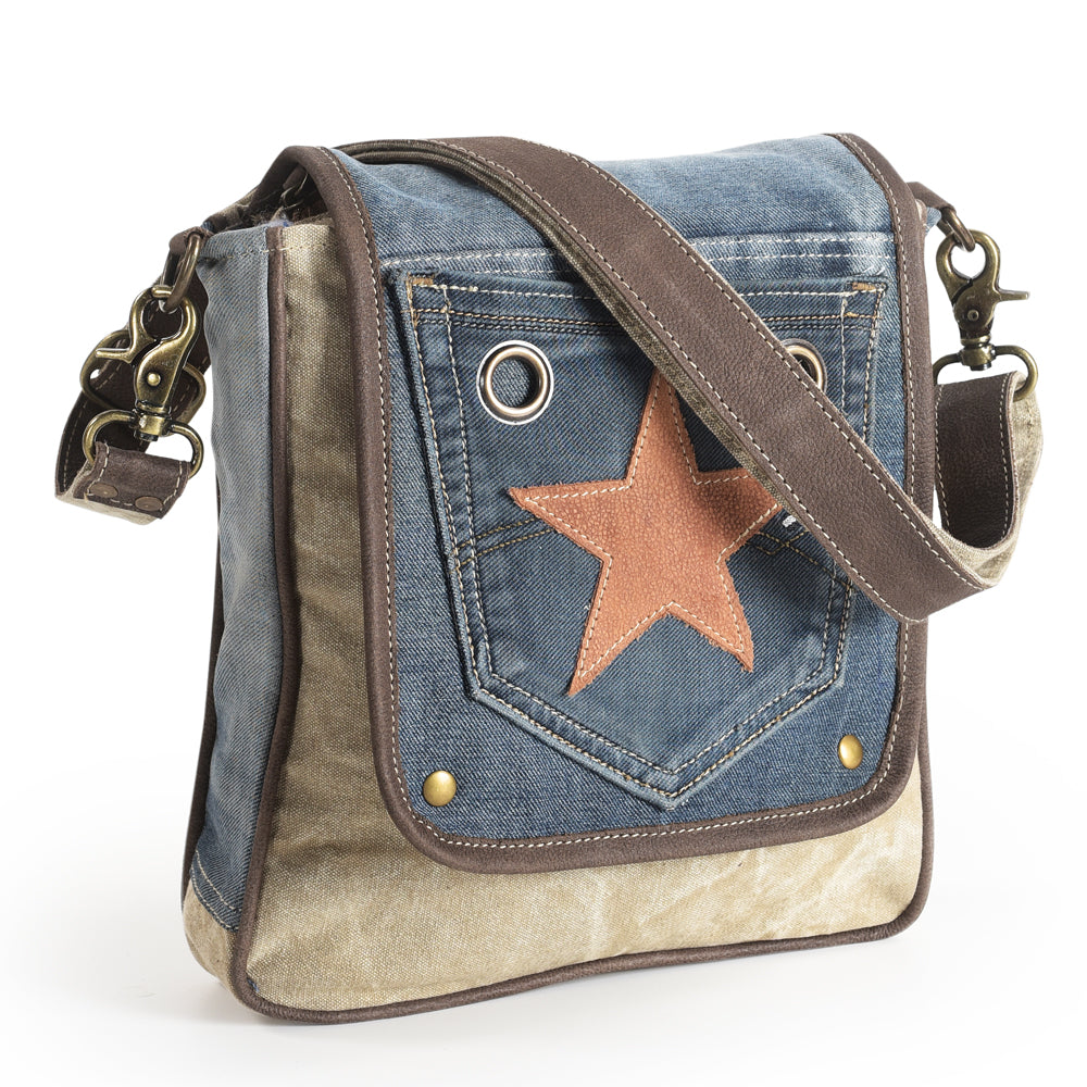 OHLAY MESSENGER Upcycled Canvas 100% Cotton Demin Genuine Leather women bag western handbag purse