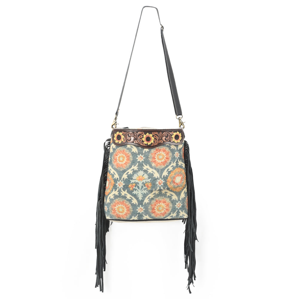 OHLAY Large Crossbody Upcycled Canvas Genuine Leather Women's Bag Western Handbag Purse | Womens Handbags Purses for Women, Summer