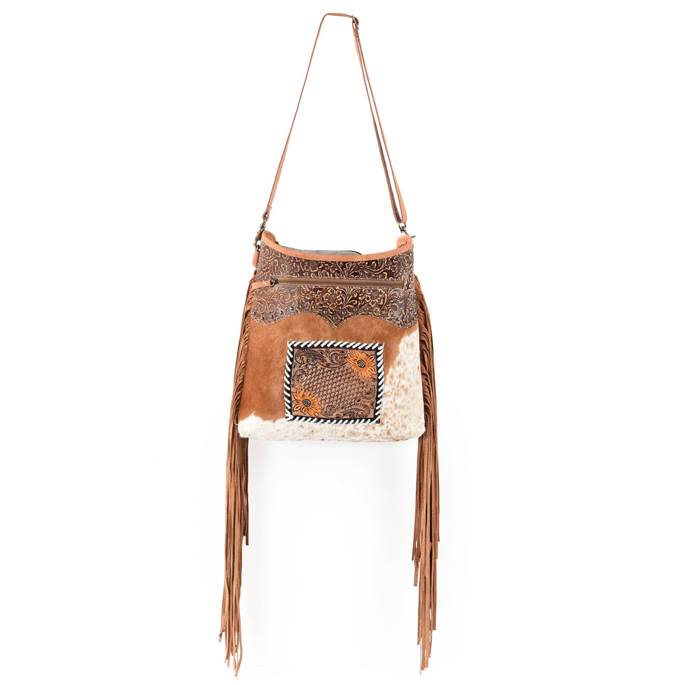 Ohlay Bags KB580 Cross Body I Upcycled Canvas Embossed Hair-On Genuine Leather Women Bag Western Handbag Purse
