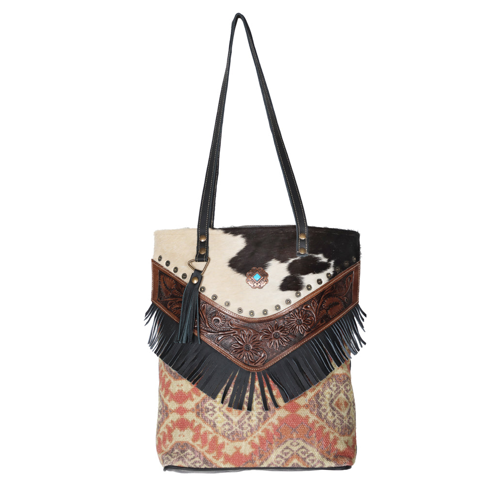 OHLAY KB590 TOTE Hand Tooled Upcycled Wool Canvas Hair-on Genuine Leather women bag western handbag purse