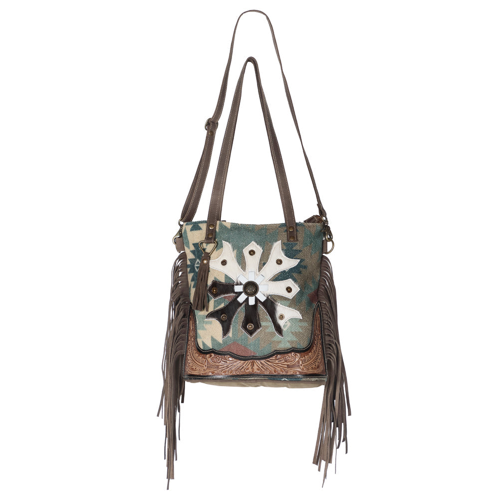 OHLAY KB591 TOTE Hand Tooled Upcycled Wool Canvas Hair-on Genuine Leather women bag western handbag purse