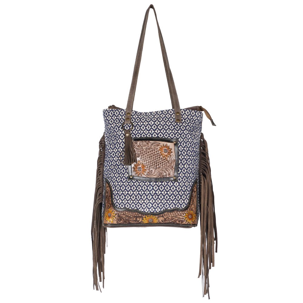 OHLAY KB595 TOTE Hand Tooled Upcycled Wool Canvas Genuine Leather women bag western handbag purse