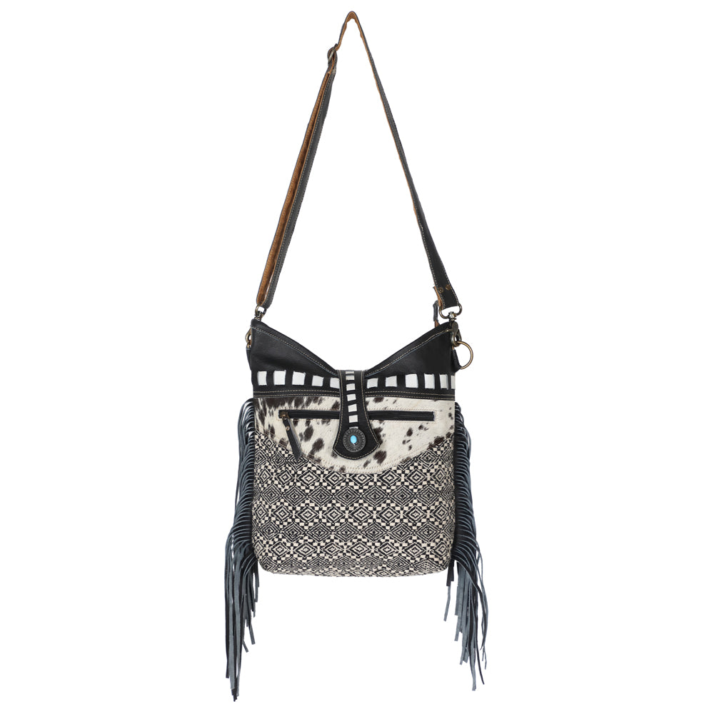 OHLAY KB597 Cross Body Upcycled Canvas Hair-On Genuine Leather women bag western handbag purse