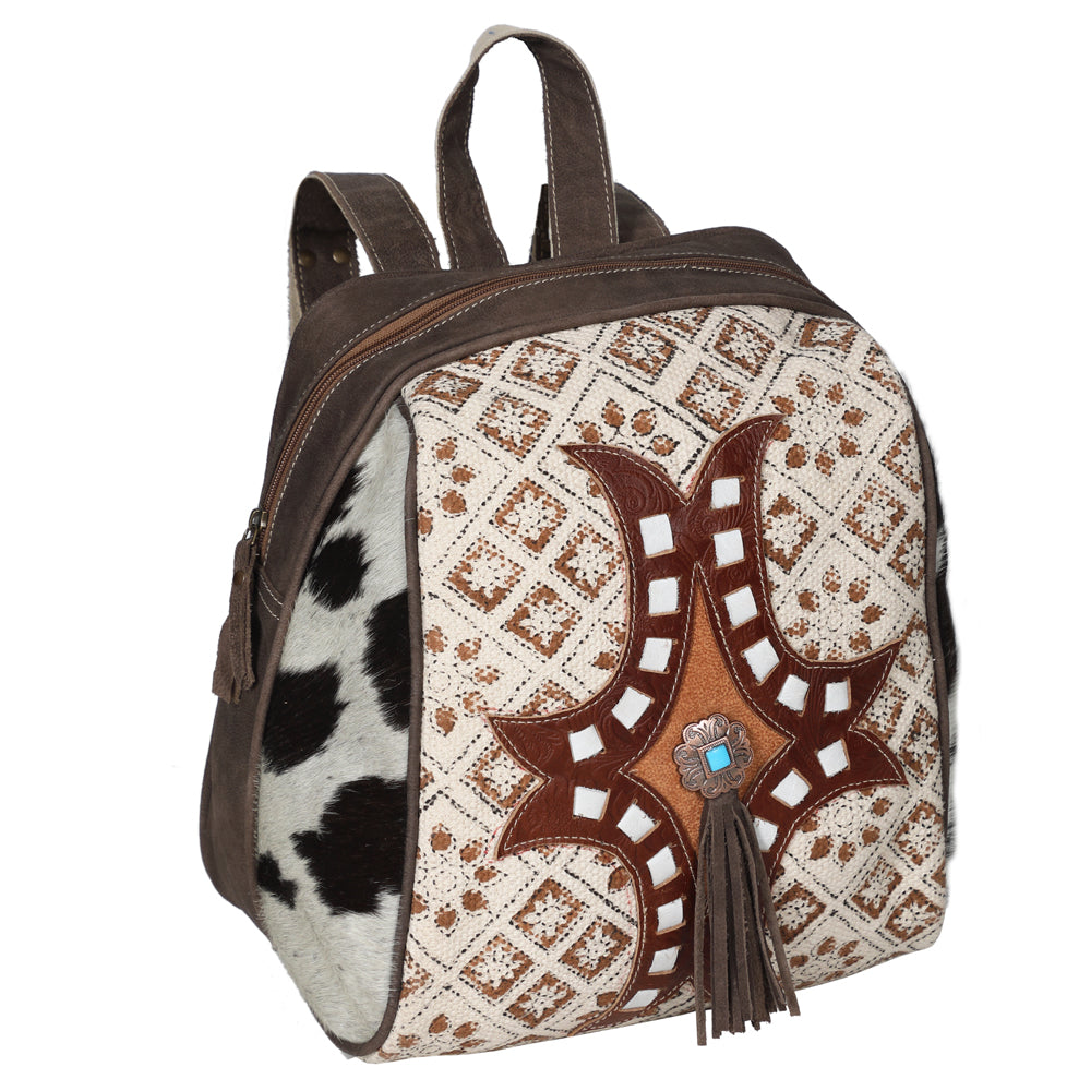 OHLAY KB599 Backpack Hand Tooled Upcycled Canvas Hair-On Genuine Leather women bag western handbag purse
