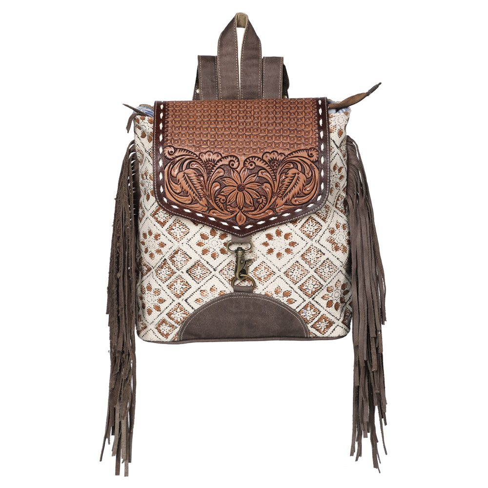 OHLAY Backpack Hand Tooled Upcycled Canvas Genuine Leather Women Bag Western Handbag Purse | for Womens Summer