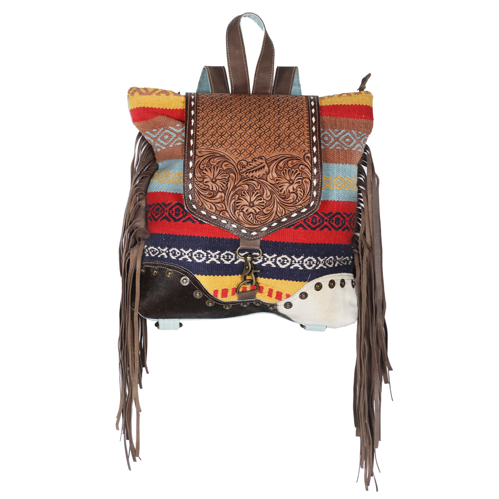 OHLAY Backpack Hand Tooled Upcycled Canvas Hair-On Genuine Leather Women Bag Western Handbag Purse Womens Handbags