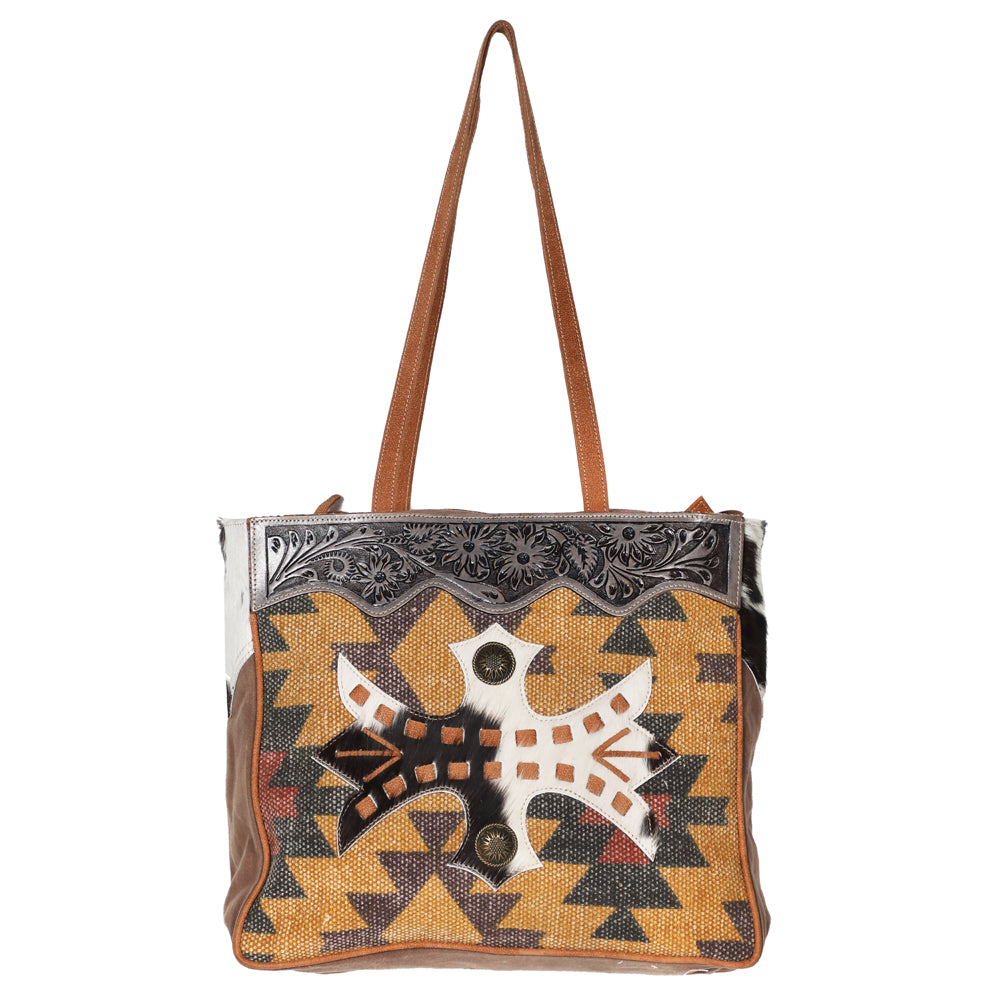 OHLAY Weekender Hand Tooled Upcycled Wool Canvas Hair-On Genuine Leather Women Bag Western Handbag Purse Womens Handbags