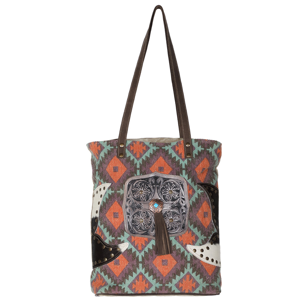 OHLAY KB610 TOTE Hand Tooled Upcycled Wool Canvas Hair-on Genuine Leather women bag western handbag purse