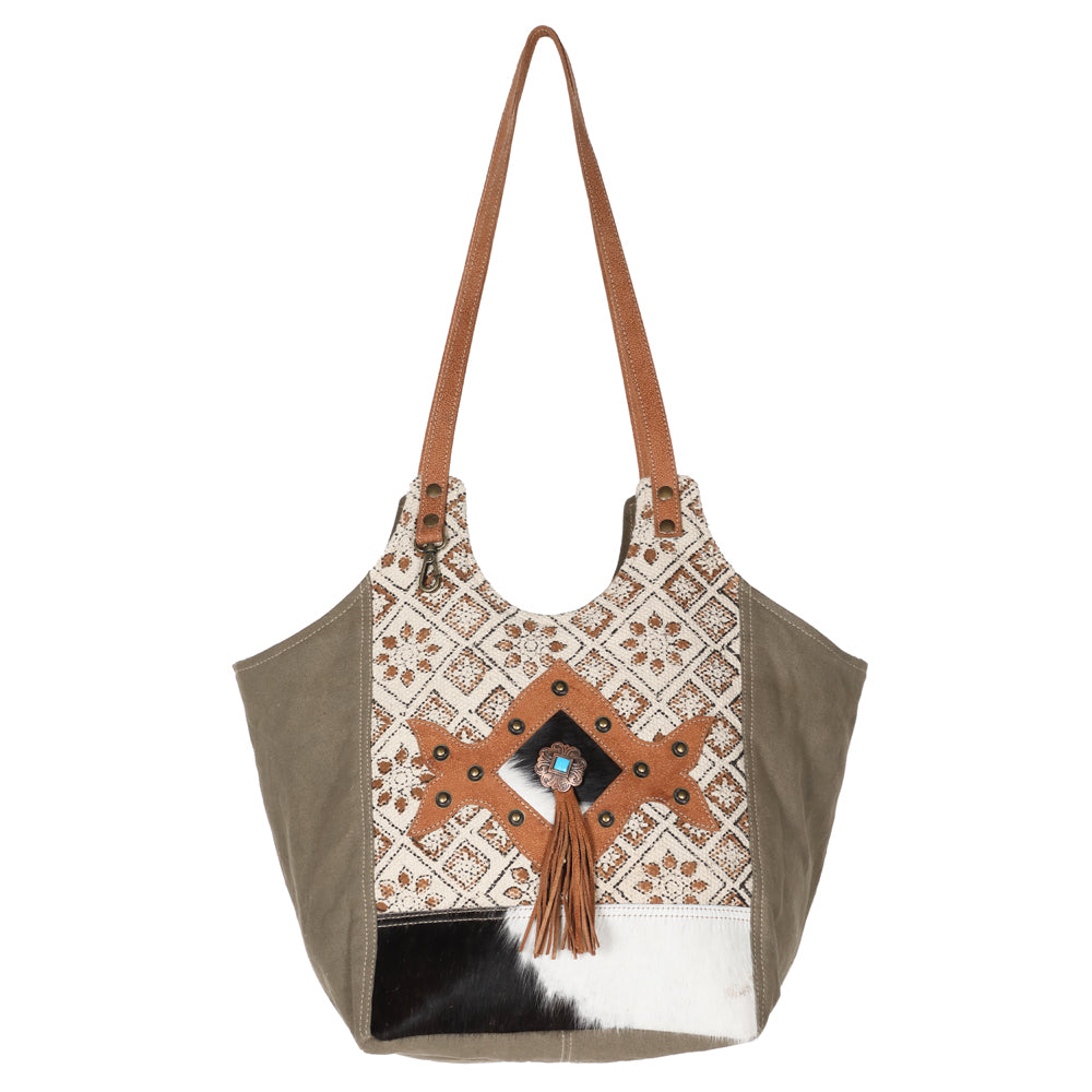 OHLAY KB611 TOTE Upcycled Wool Canvas Hair-on Genuine Leather women bag western handbag purse