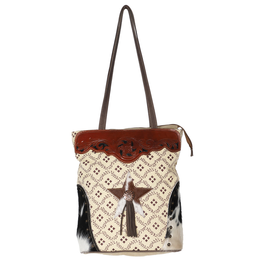 OHLAY KB612 TOTE Upcycled Canvas Embossed Hair-on Genuine Leather women bag western handbag purse