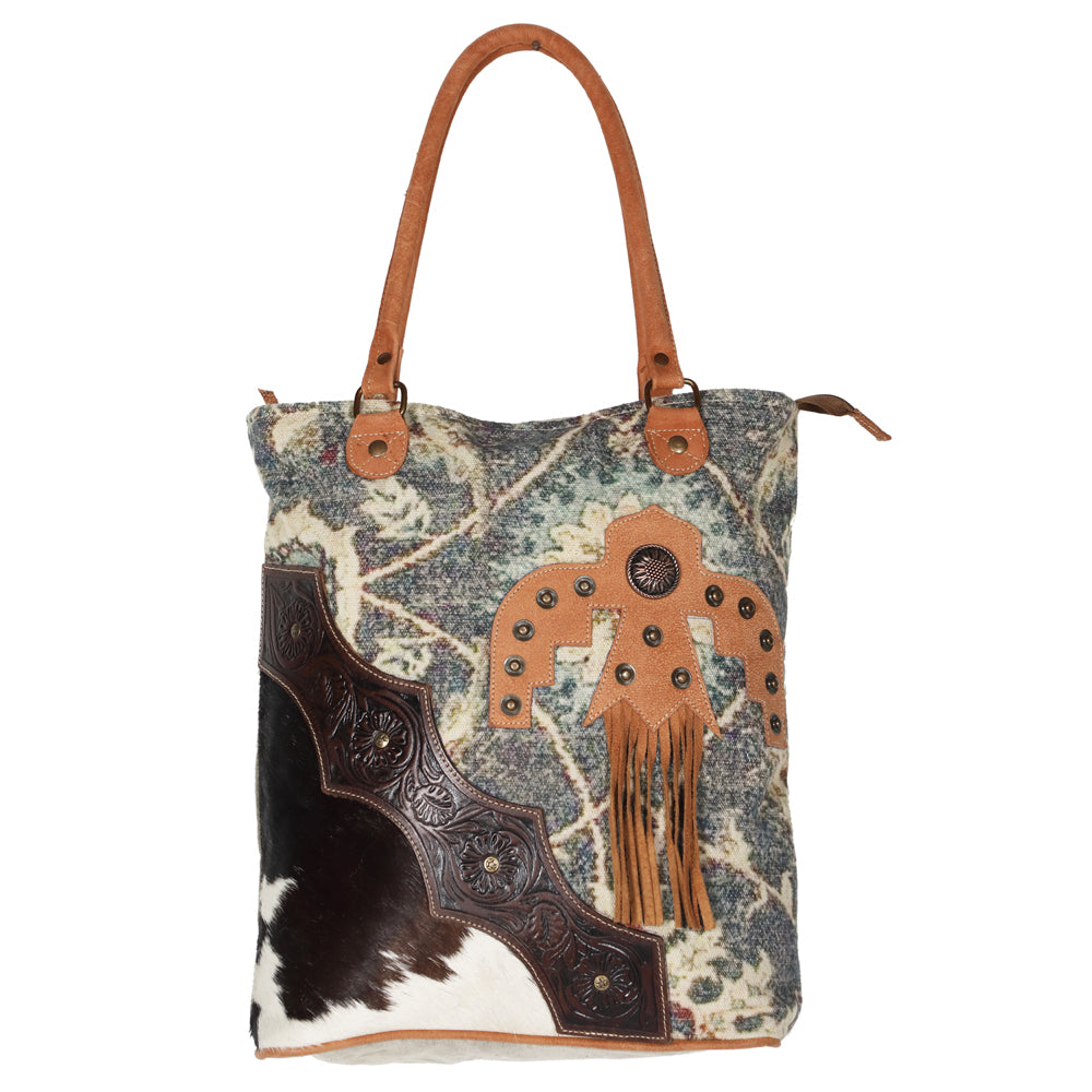 OHLAY KB614 TOTE Upcycled Canvas Embossed Hair-on Genuine Leather women bag western handbag purse