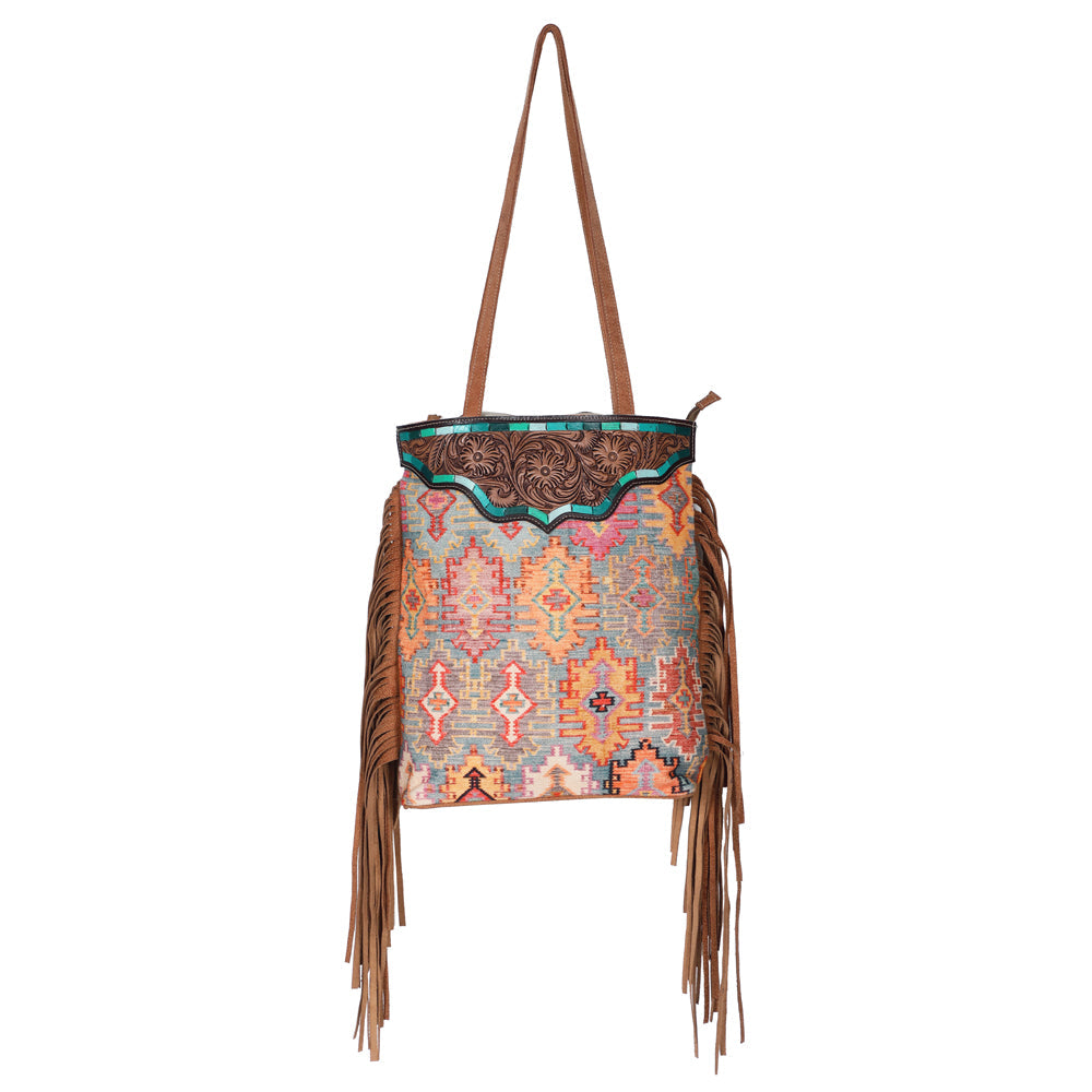 OHLAY KB619 TOTE Hand Tooled Upcycled Canvas Genuine Leather women bag western handbag purse