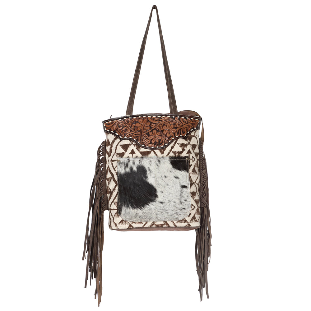 OHLAY KB622 TOTE Hand Tooled Upcycled Wool Canvas Hair-on Genuine Leather women bag western handbag purse