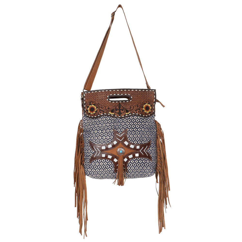 OHLAY KB628 TOTE Hand Tooled Upcycled Wool Canvas Genuine Leather women bag western handbag purse