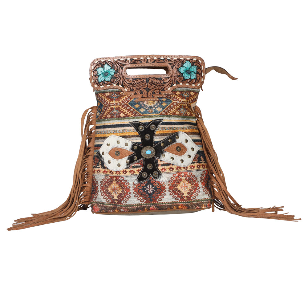 OHLAY KB629 TOTE Hand Tooled Upcycled Canvas Hair-on Genuine Leather women bag western handbag purse