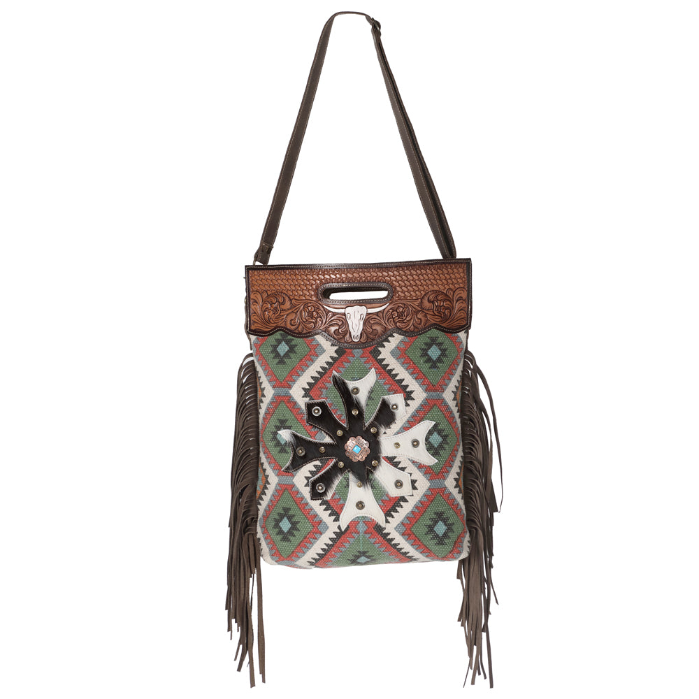 OHLAY KB630 TOTE Hand Tooled Upcycled Canvas Hair-on Genuine Leather women bag western handbag purse