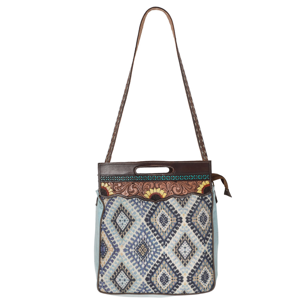 OHLAY Cross Body Hand Tooled Upcycled Canvas Genuine Leather Women Bag Western Handbag Purse | for Womens Summer