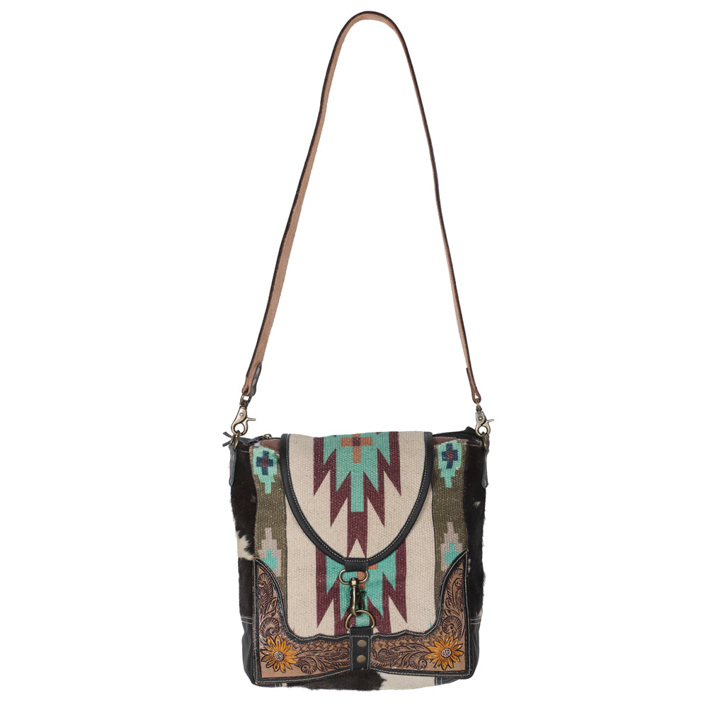 OHLAY KB639 Cross Body Hand Tooled Upcycled Wool Upcycled Canvas Hair-On Genuine Leather women bag western handbag purse