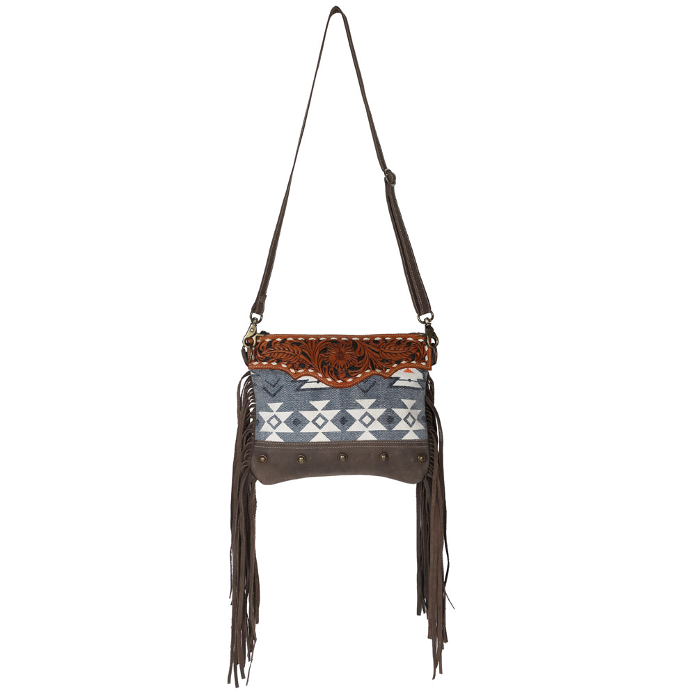 OHLAY Cross Body Hand Tooled Upcycled Canvas Genuine Leather Women Bag Western Handbag Purse | for Womens Summer