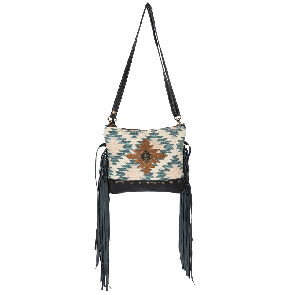 OHLAY Cross Body Upcycled Wool Canvas Embossed Genuine Leather Women Bag Western Handbag Purse Womens Handbags Belt Summer