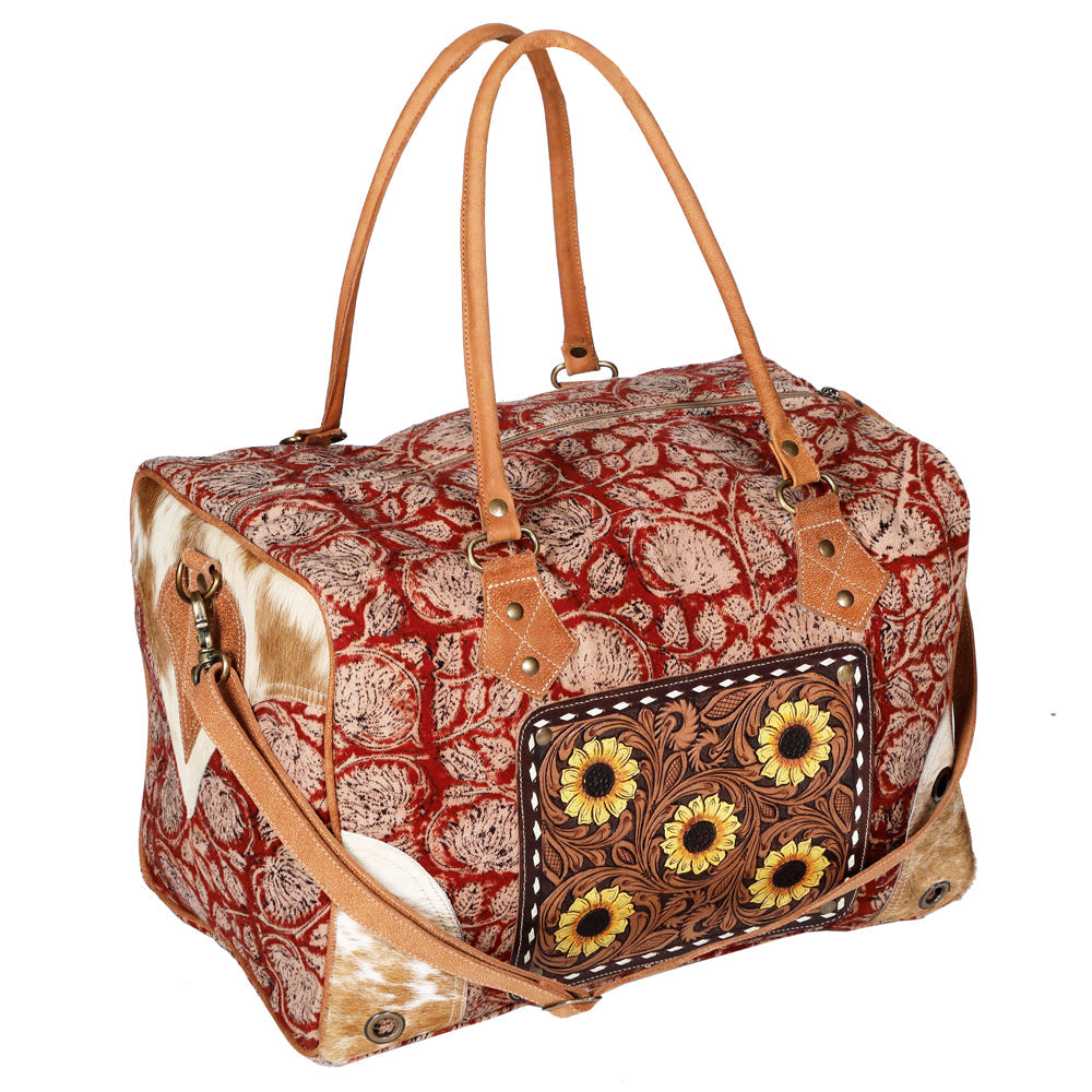 OHLAY KB662 DUFFEL Hand Tooled Upcycled Canvas Hair-on Genuine Leather women bag western handbag purse