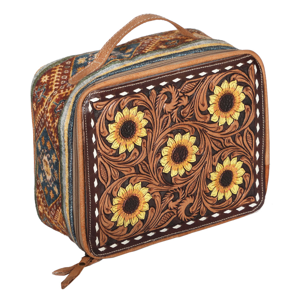 OHLAY KB695 JEWELRY CASE Hand Tooled Upcycled Canvas Genuine Leather women bag western handbag purse