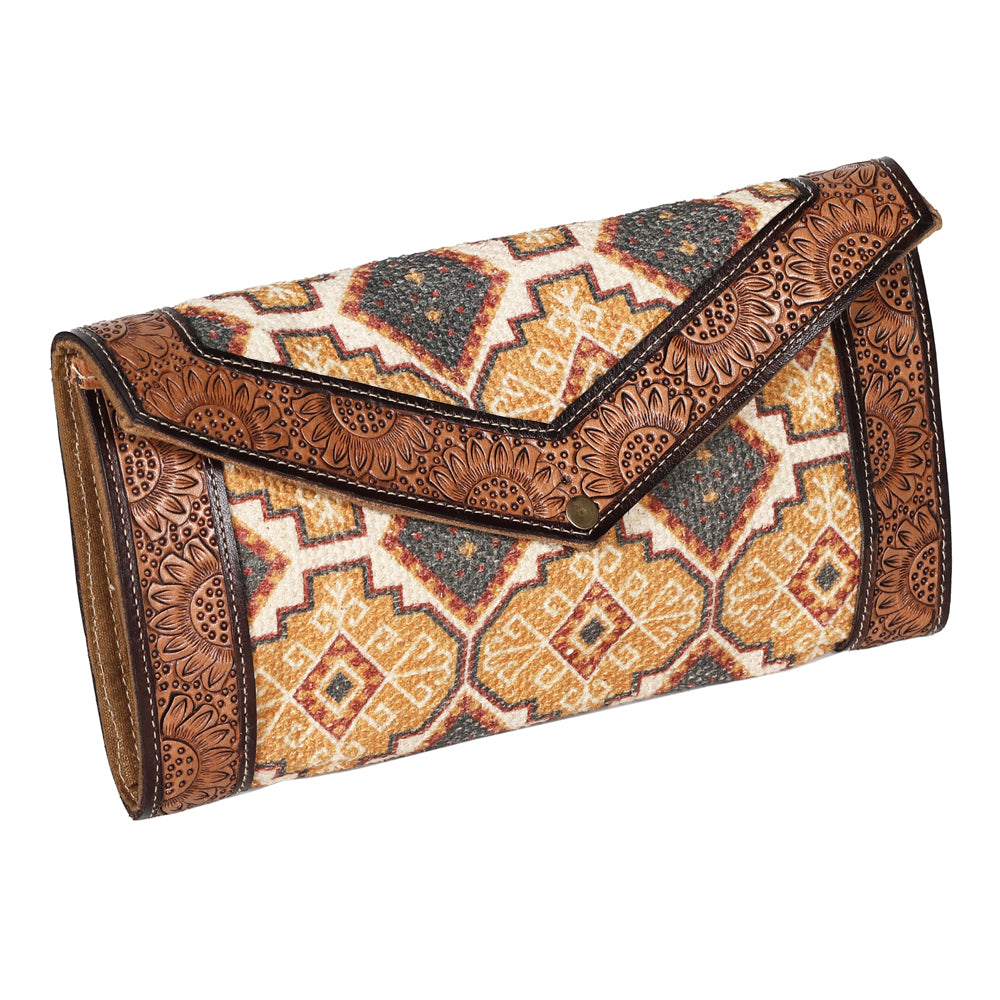 OHLAY WALLET Hand Tooled Upcycled Wool Genuine Leather women bag western handbag purse