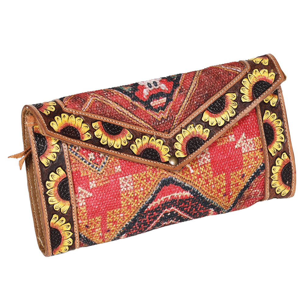 OHLAY Wallet Hand Tooled Upcycled Wool Genuine Leather Women Bag Western Handbag Purse Womens Handbags