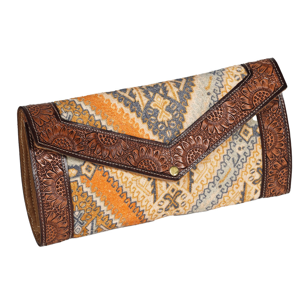 OHLAY WALLET Hand Tooled Upcycled Wool Genuine Leather women bag western handbag purse