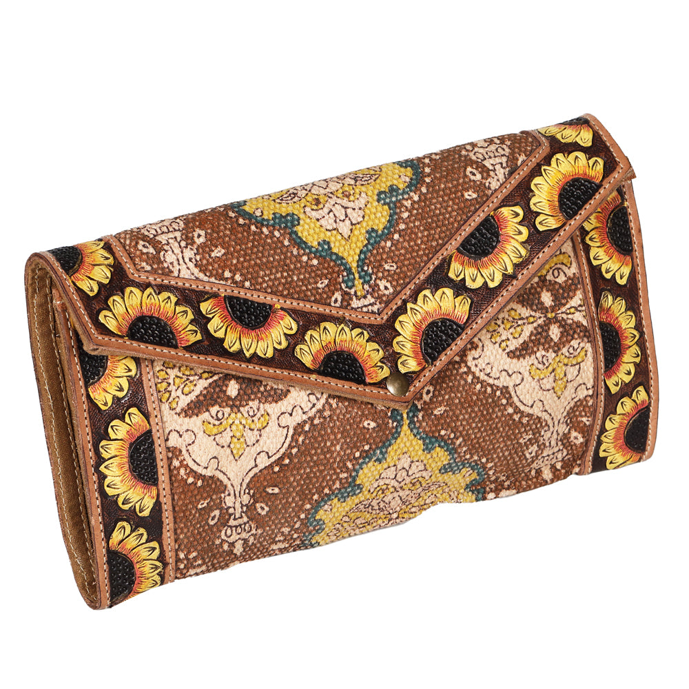 OHLAY Wallet Hand Tooled Upcycled Wool Genuine Leather Women Bag Western Handbag Purse Womens Handbags