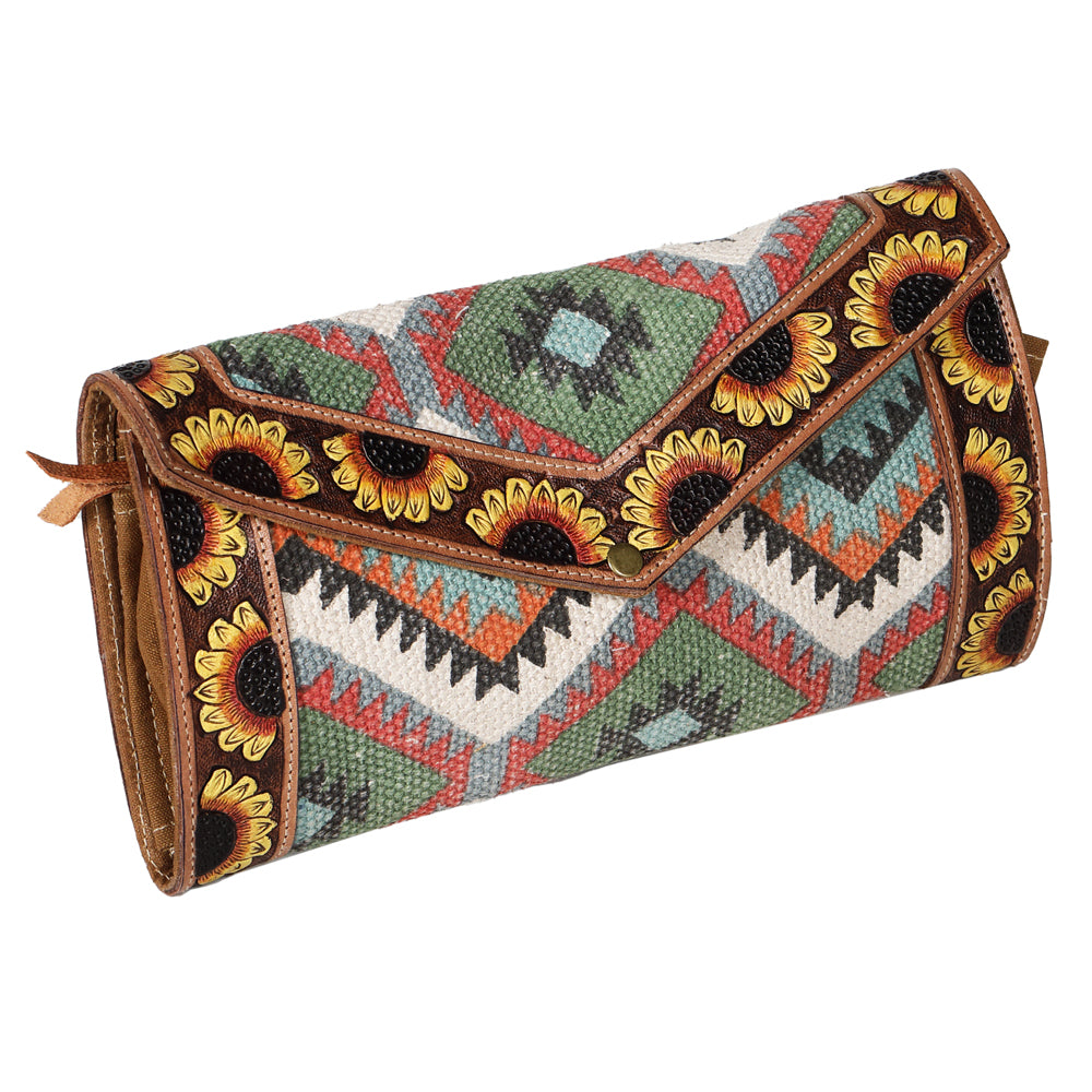 OHLAY WALLET Hand Tooled Upcycled Wool Genuine Leather women bag western handbag purse