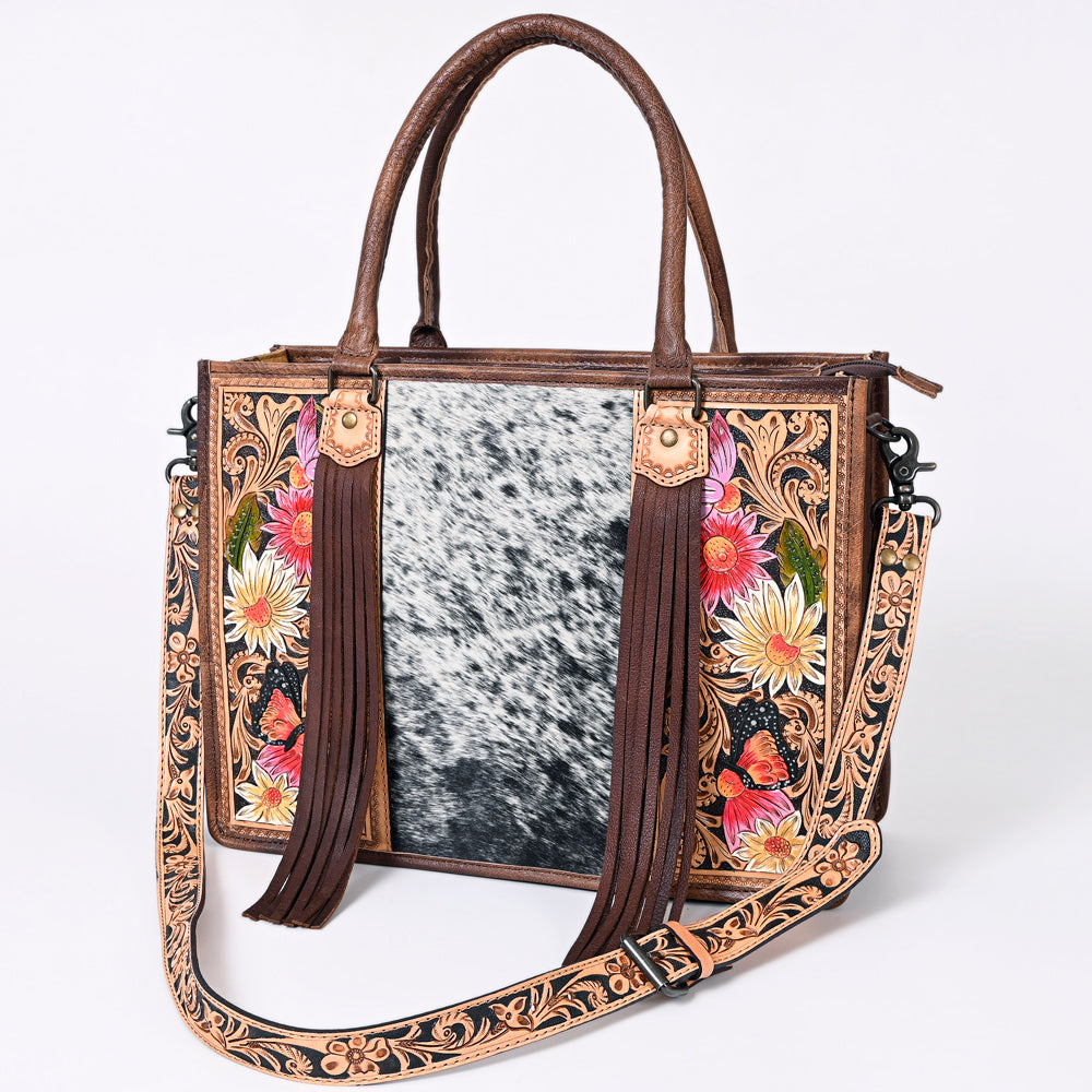 American Darling Briefcase Hand Tooled Hair On Genuine Leather Western Women Bag Handbag | for Cute Laptop