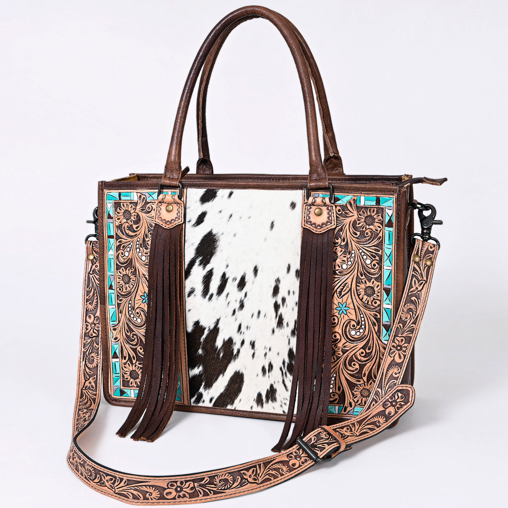 American Darling Briefcase Hand Tooled Hair On Genuine Leather Western Women Bag Handbag | for Cute Laptop