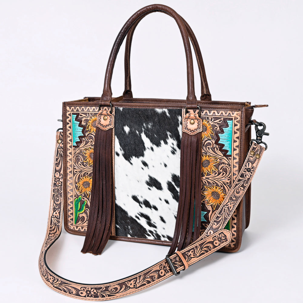 American Darling Briefcase Hand Tooled Hair On Genuine Leather Western Women Bag Handbag | for Cute Laptop