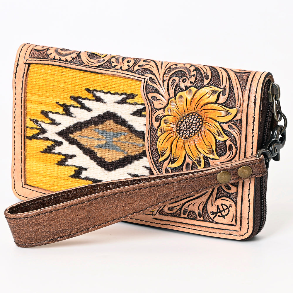 American Darling Wallet Saddle Blanket Fabric Hand Tooled Leather Western Women Bag Handbag Purse Wristlet Travel Clutch