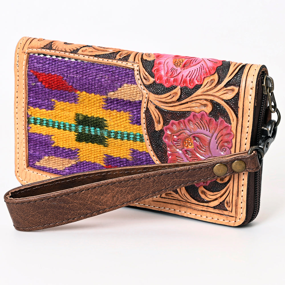 American Darling Wallet Saddle Blanket Fabric Hand Tooled Leather Western Women Bag Handbag Purse Wristlet Travel Clutch