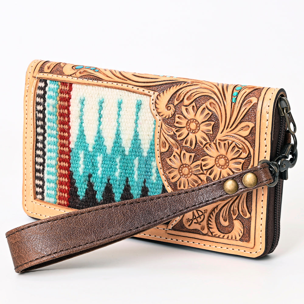American Darling Wallet Saddle Blanket Fabric Hand Tooled Leather Western Women Bag Handbag Purse Wristlet Travel Clutch