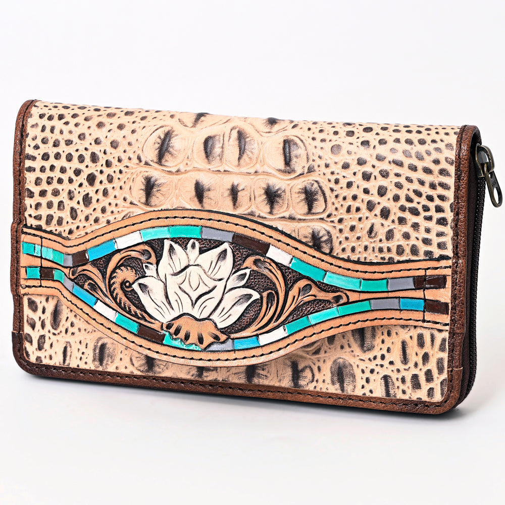 American Darling Wallet Crocodile Embossed Hand Tooled Genuine Leather Western Women Bag Handbag Purse Wristlet Travel Clutch