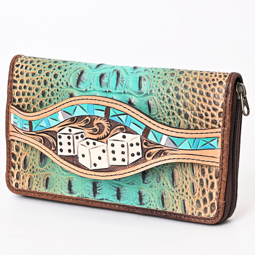 American Darling Wallet Crocodile Embossed Hand Tooled Genuine Leather Western Women Bag Handbag Purse Wristlet Travel Clutch