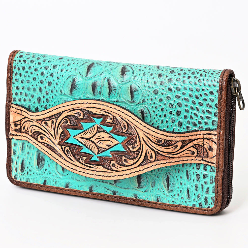 American Darling Wallet Crocodile Embossed Hand Tooled Genuine Leather Western Women Bag Handbag Purse Wristlet Travel Clutch