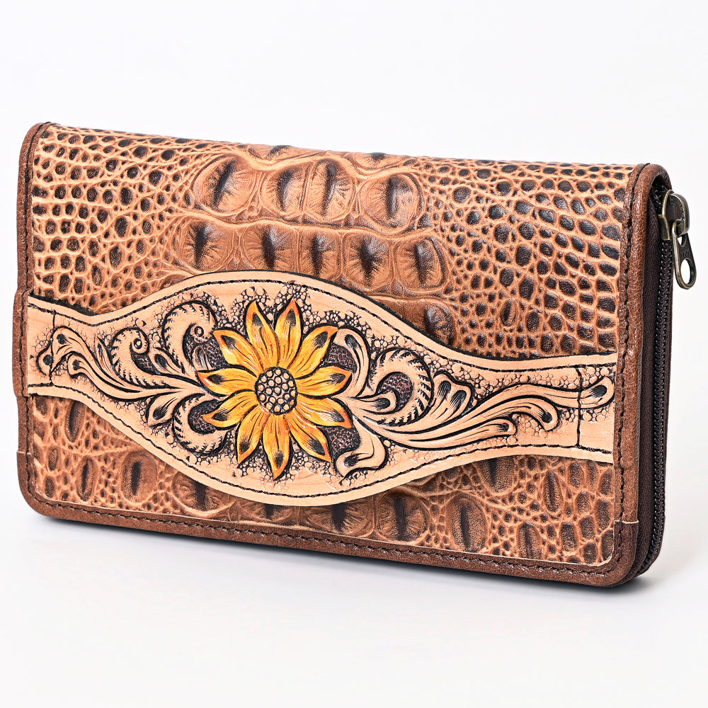 American Darling Wallet Crocodile Embossed Hand Tooled Genuine Leather Western Women Bag Handbag Purse Wristlet Travel Clutch