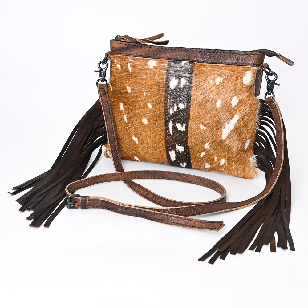 American Darling Western Small Crossbody Bag – Genuine Hair-On Cowhide Leather with Fringes, Adjustable Strap, Handcrafted in Texas